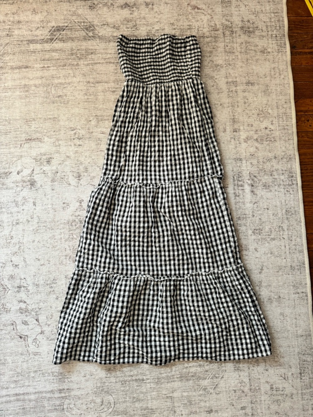 Black and White Gingham Tiered Strapless Maxi Dress 100% Cotton